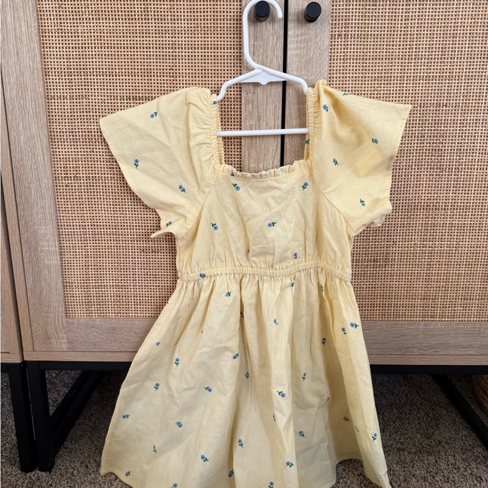 Cotton On Light Yellow Kids Dress with Blue Floral Accents
